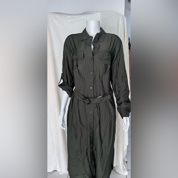 NWT Banana Republic Shirt dress button down, w belt, pockets & bust pockets Sz L - Picture 1 of 11